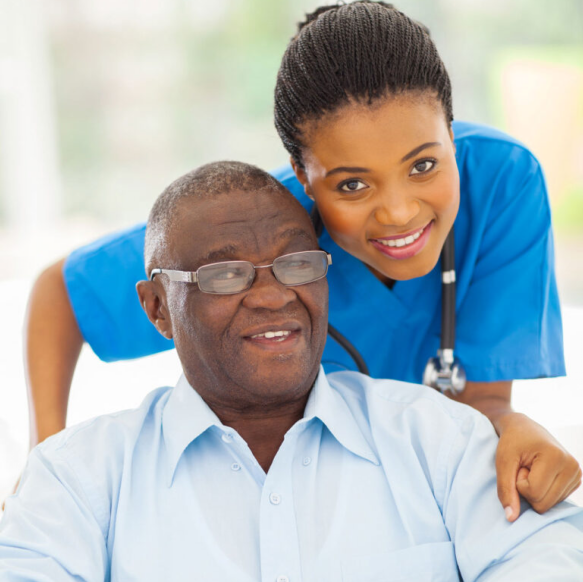 caregiver with senior man