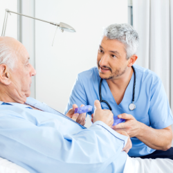 caregiver talking to senior