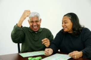 woman with senior smiling