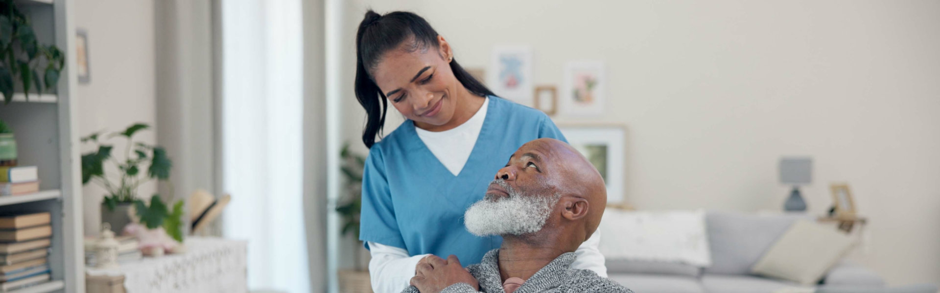 caregiver checking on senior